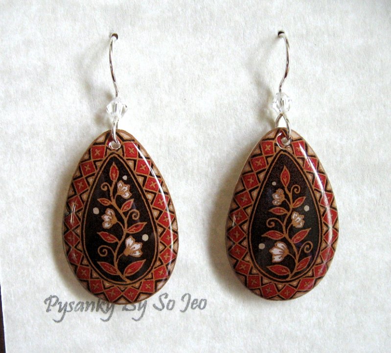 Spring Vines Bordered Teardrop Earrings Pysanky Jewelry by So Jeo